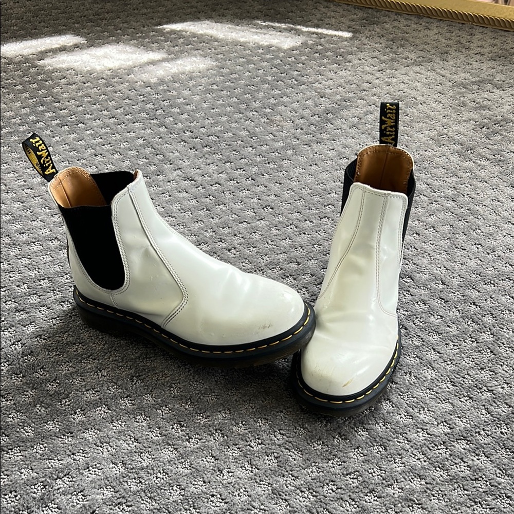 Dr. Martens White Chelsea Boots with Elastic Panels